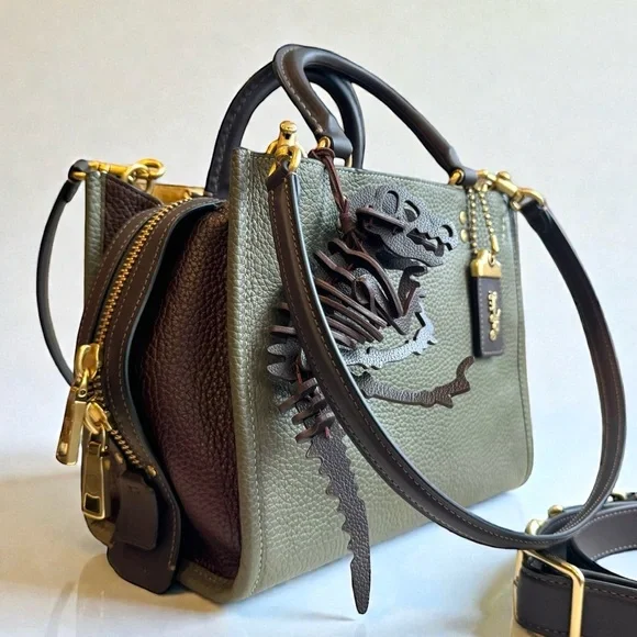 Coach Rogue 25 Color Block Satchel Amy Green and Large Dino Charm - Picture 1 of 15